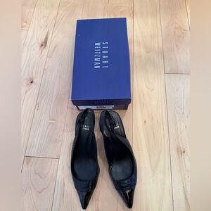 Stuart Weitzman Black Nappa Leather Slingback Heels